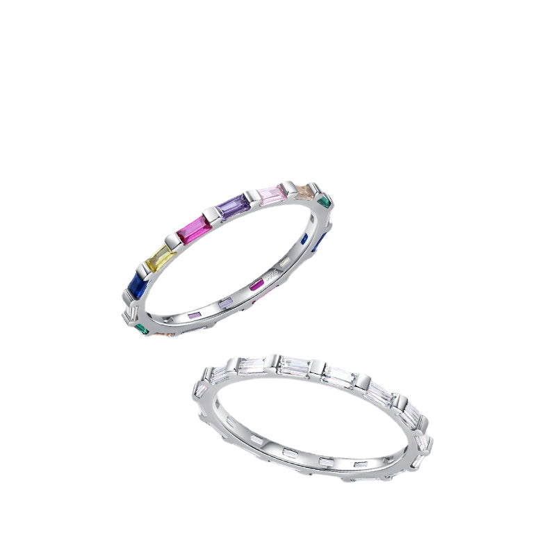 Geometric Rainbow Zircon Sterling Silver Ring