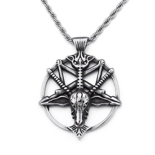 Retro Literary Skull Sheep Head Pendant with Pan Shen Round Titanium Steel Detail