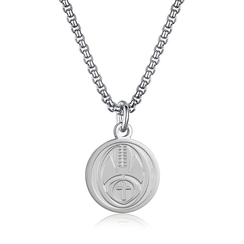 E-commerce Baseball Cross Round Pendant Stainless Steel Men's Fitness