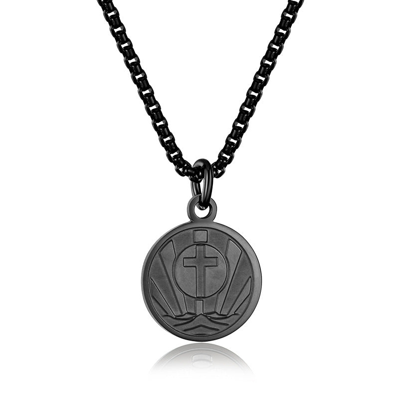 E-commerce Baseball Cross Round Pendant Stainless Steel Men's Fitness