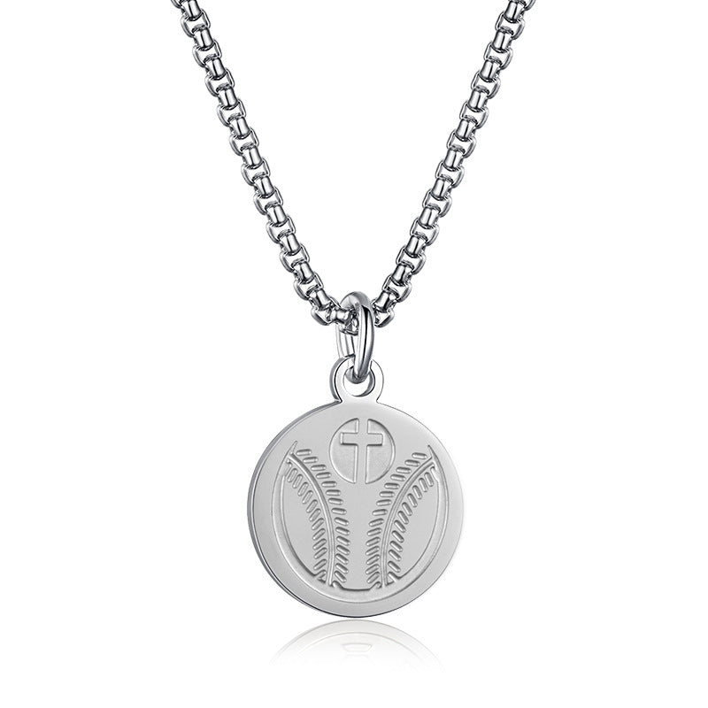 E-commerce Baseball Cross Round Pendant Stainless Steel Men's Fitness