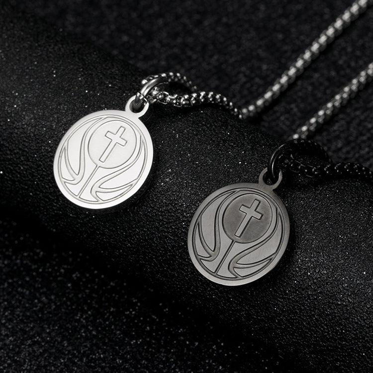 E-commerce Baseball Cross Round Pendant Stainless Steel Men's Fitness