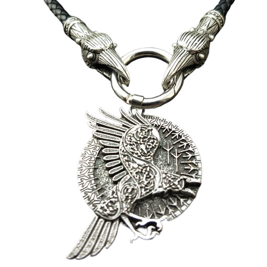 Viking Rune Crow Pendant Necklace for Men with Norse Legacy Style