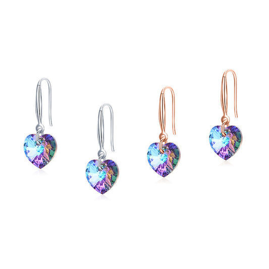 Exquisite S925 Sterling Silver Heart-shaped Crystal Earrings