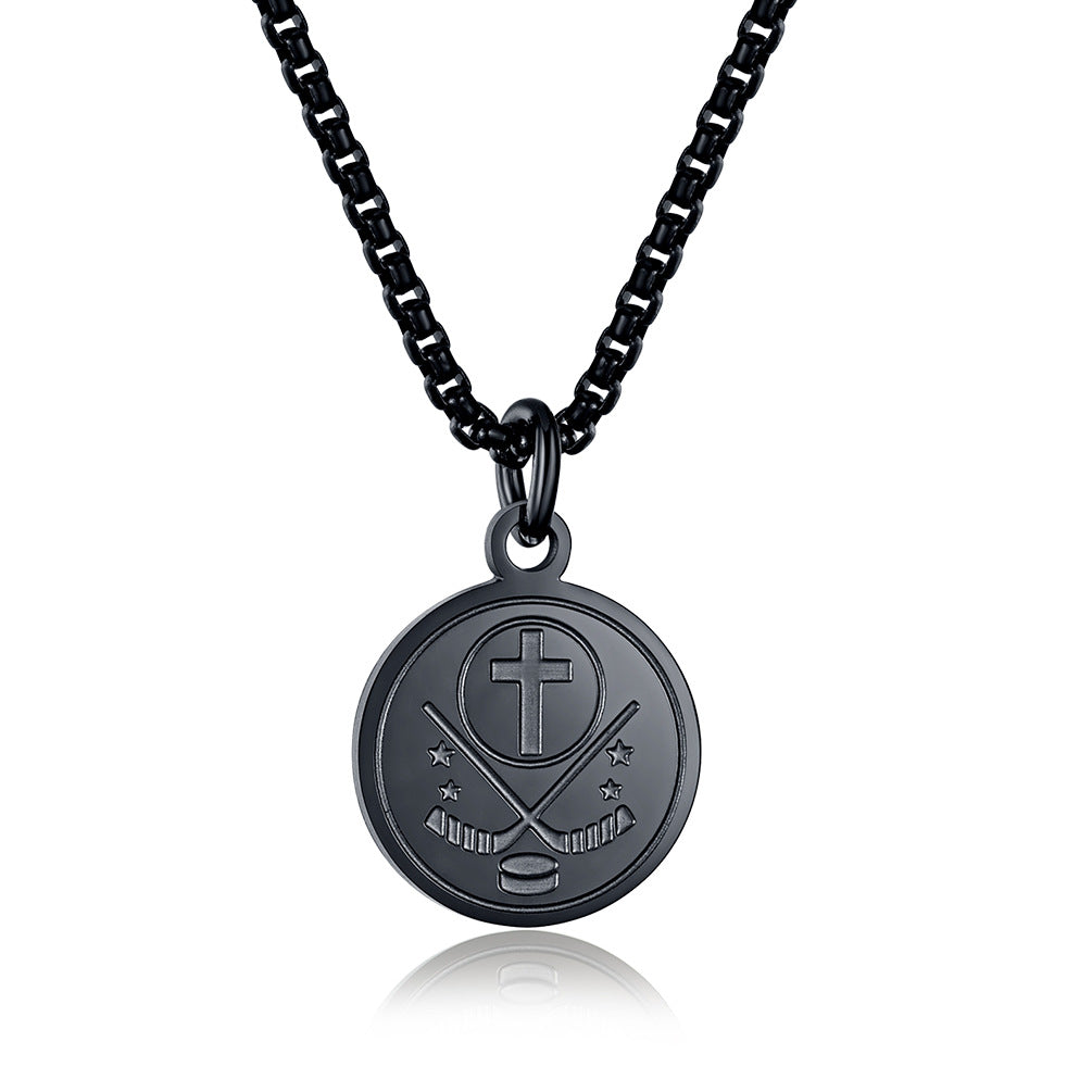 E-commerce Baseball Cross Round Pendant Stainless Steel Men's Fitness