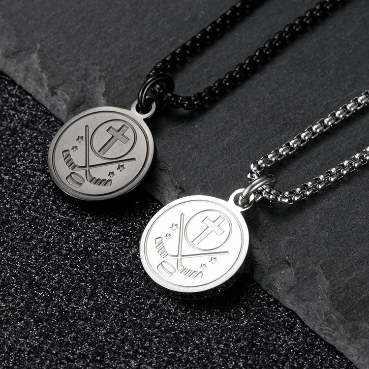 E-commerce Baseball Cross Round Pendant Stainless Steel Men's Fitness