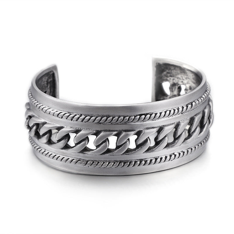 Punk Bracelet – Titanium Steel Men's Chain Open Bracelet – Rough