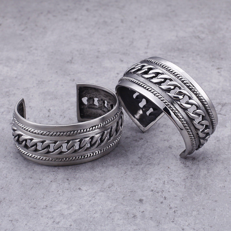 Punk Bracelet – Titanium Steel Men's Chain Open Bracelet – Rough