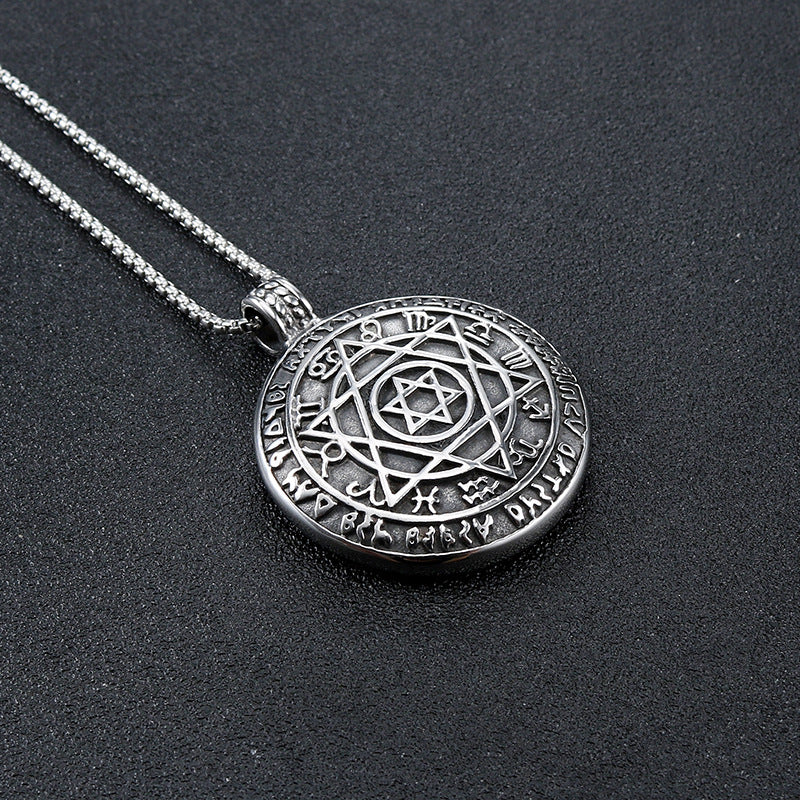 Stylish European and American Religious Hexagram Titanium Steel Pendant for Men - Personalized Retro Tag