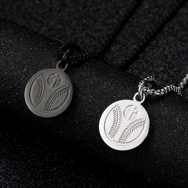 E-commerce Baseball Cross Round Pendant Stainless Steel Men's Fitness