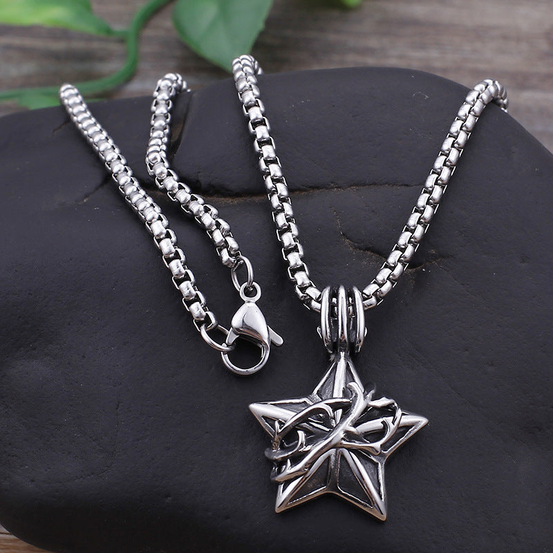 Lucky Star Inspired Men's Stainless Steel Pendant with Retro Design