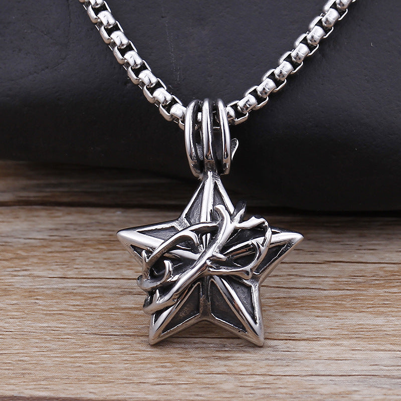 Lucky Star Inspired Men's Stainless Steel Pendant with Retro Design