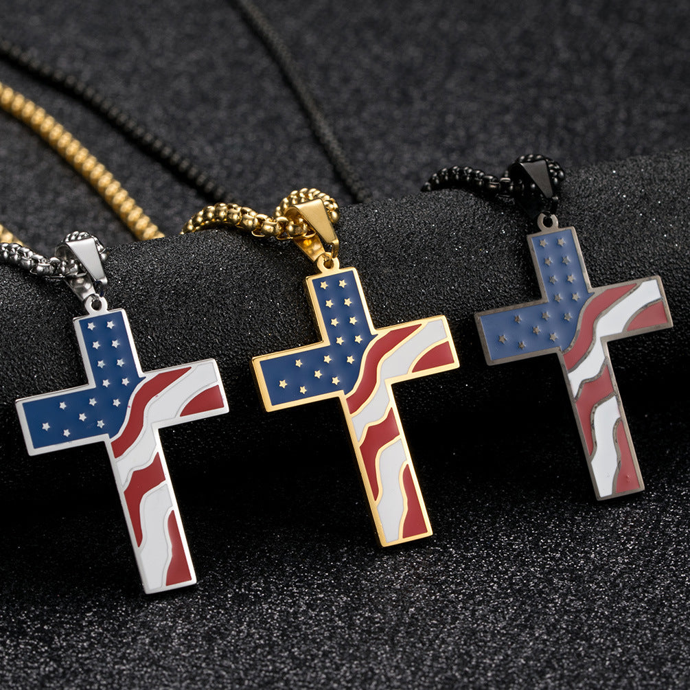 American Flag Cross Pendant — Three Finishes