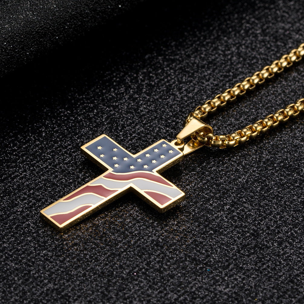 American Flag Cross Pendant — Three Finishes