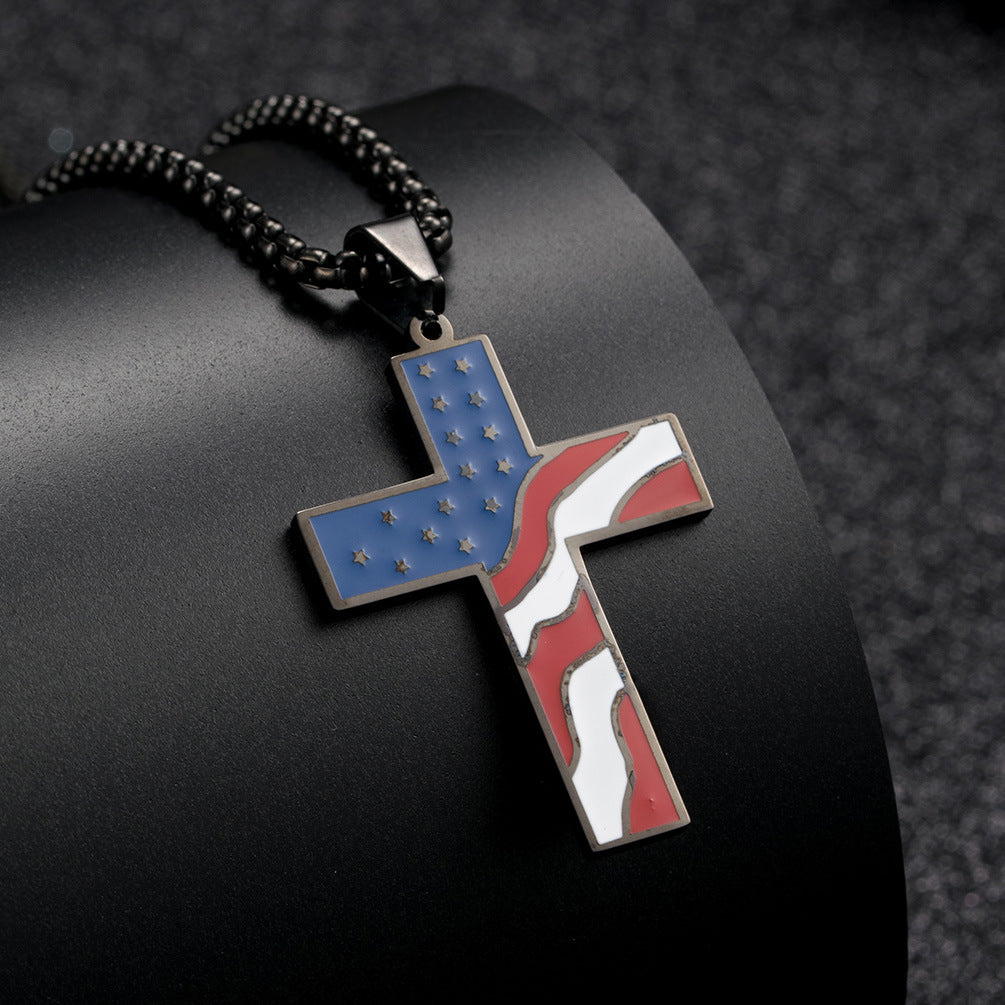 American Flag Cross Pendant — Three Finishes