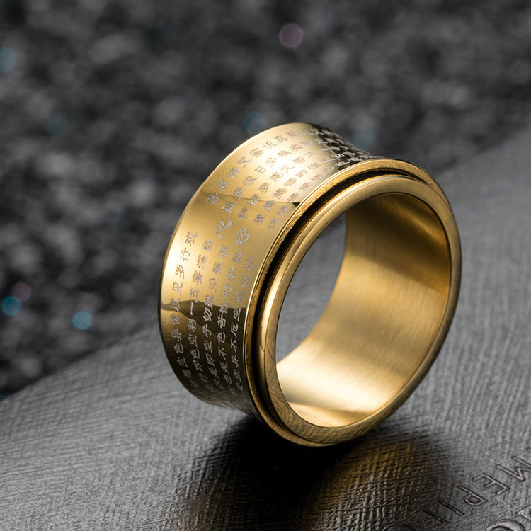 Titanium Steel Rotatable Ring Micro-Engraved Scripture Wrench Jewelry Wholesale