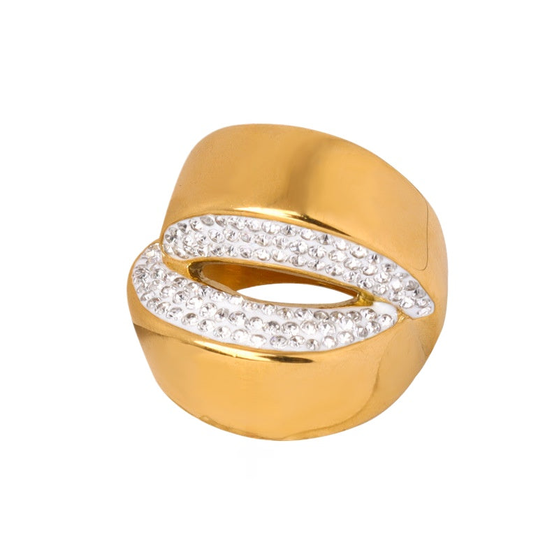 Luxurious Hong Kong Style Double Layer Gold Plated Zircon Ring