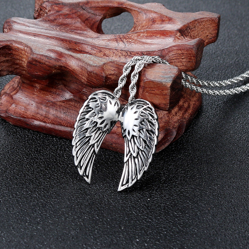 Personalized Retro Punk Angel Wing Pendant in Titanium Steel for Men