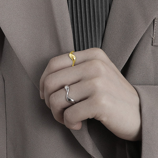 Irregular Wave Polished Opening Sterling Silver Ring