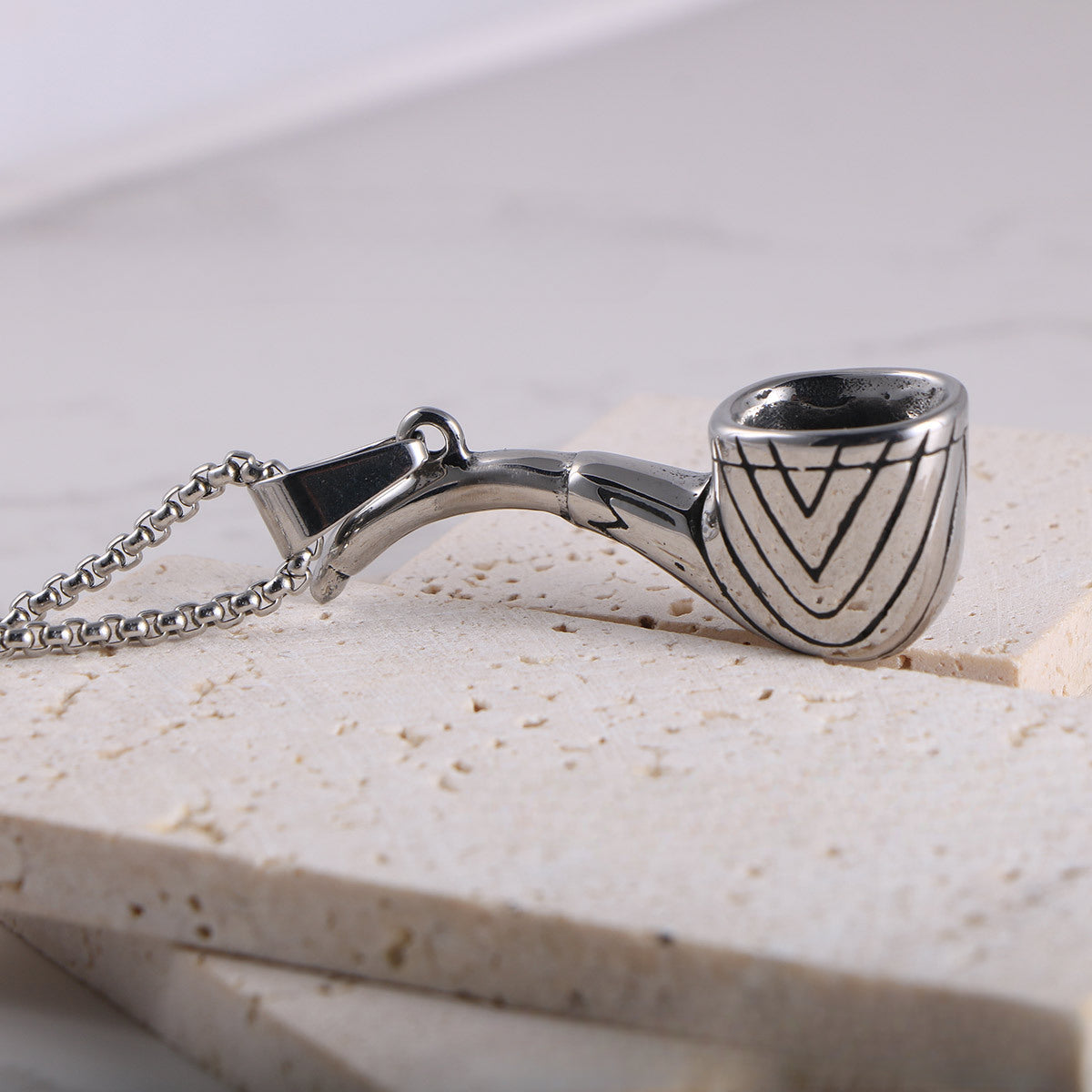 Men's Titanium Steel Hip-Hop Pendant Necklace with Hormone Detective Pipe Design