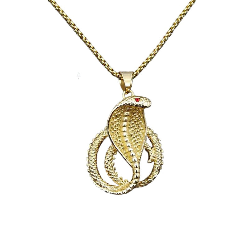 Planderful Hip Hop Jewelry Cobra Pendant Necklace Stainless Steel Gold Plated Zircon For Men
