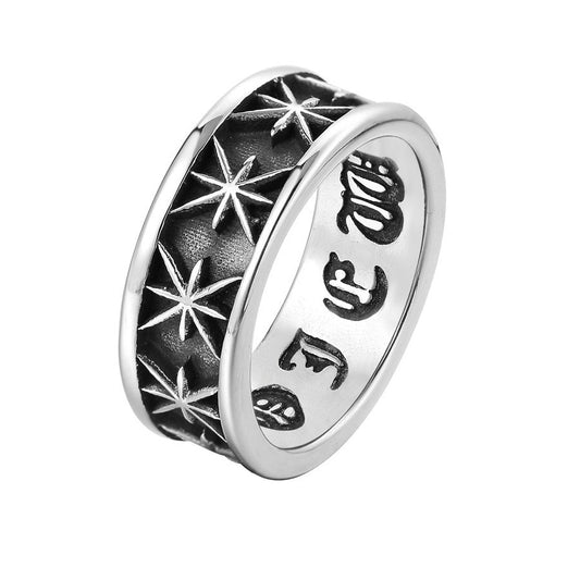 Row of Eight Pointed Star Titanium Steel Ring for Men