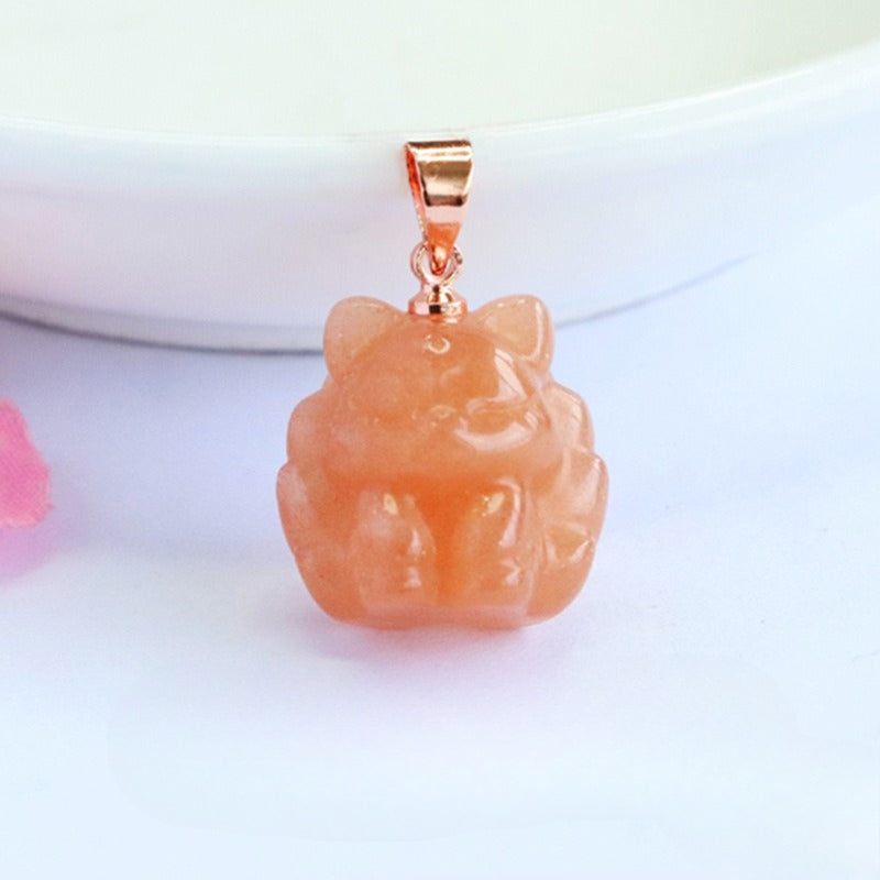 Orange Moonstone Nine-Tailed Fox Pendant — No Chain