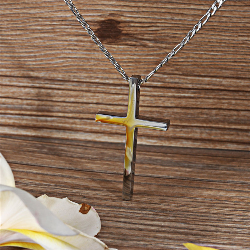 Planderful Everyday Genie Cross Pendant Necklace Stainless Steel Polished Thickened Unisex Protection