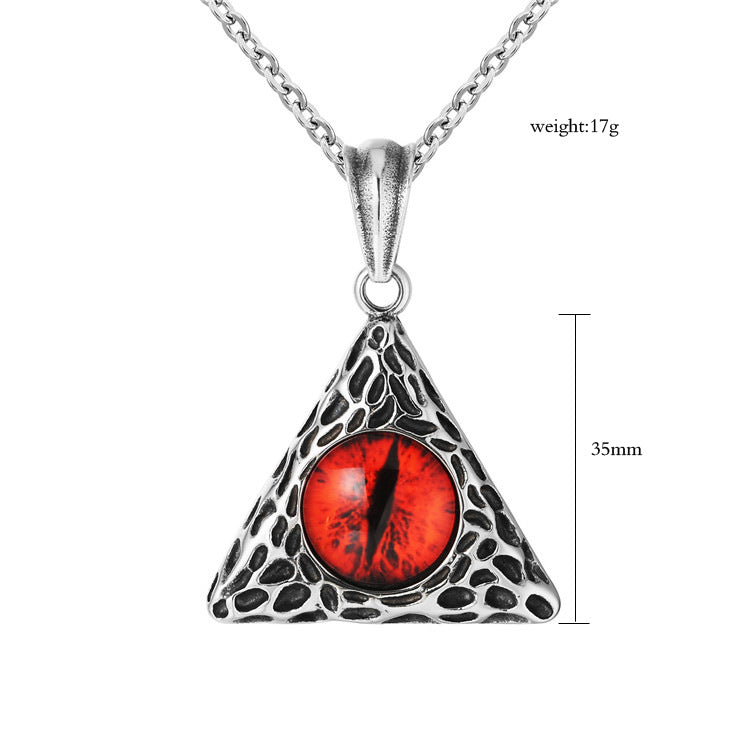 Planderful Titanium Steel Triangle Devil's Eye Pendant Necklace For Unisex Fashion Fans Bold Retro Punk Accessory