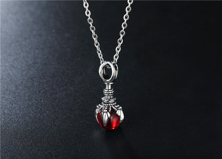 Planderful Dragon Claw Pendant Necklace Titanium Steel with Red Stone Unisex Retro Punk Protection