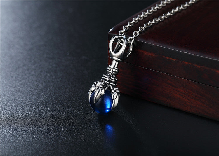 Planderful Dragon Claw Pendant Necklace Titanium Steel with Red Stone Unisex Retro Punk Protection