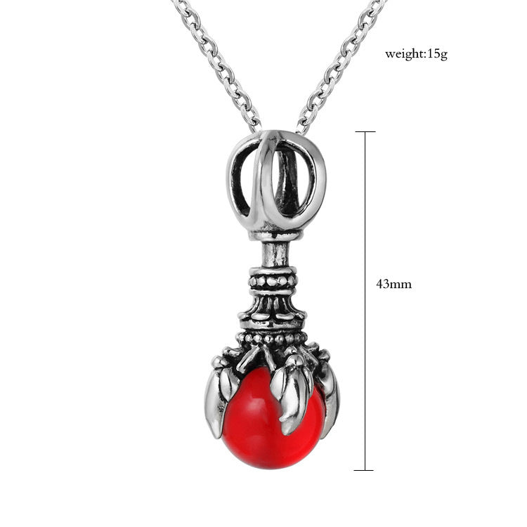 Planderful Dragon Claw Pendant Necklace Titanium Steel with Red Stone Unisex Retro Punk Protection