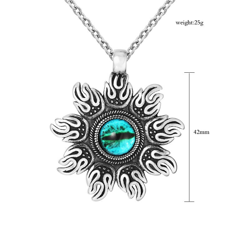 Planderful Devil Eye Pendant Titanium Steel Necklace For Men Unisex Tibetan Lotus Protection Retro Style