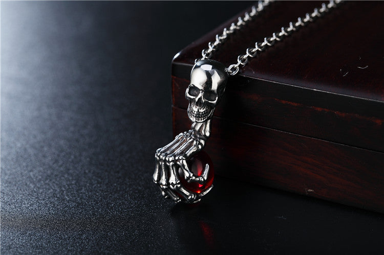 Gemstone Skull Claw Titanium Steel Pendant Necklace
