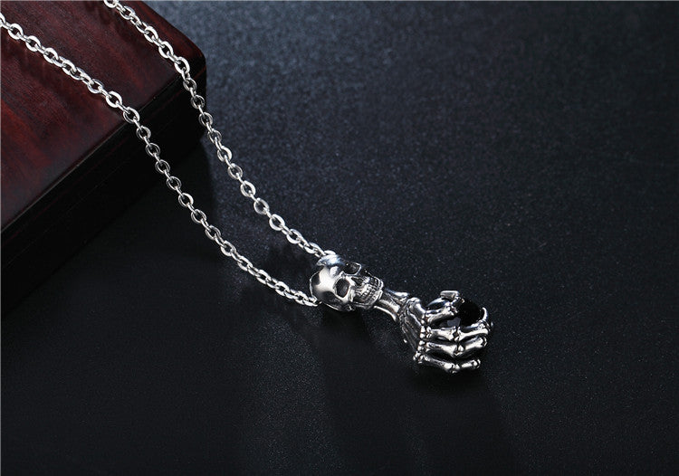 Gemstone Skull Claw Titanium Steel Pendant Necklace