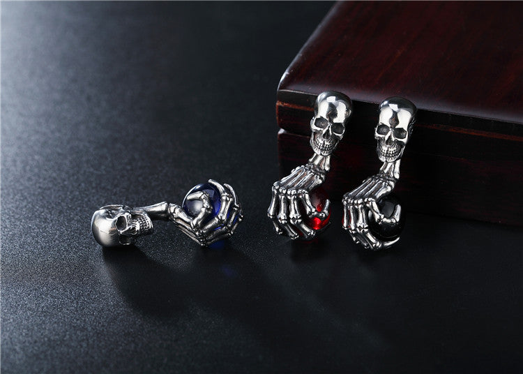 Gemstone Skull Claw Titanium Steel Pendant Necklace