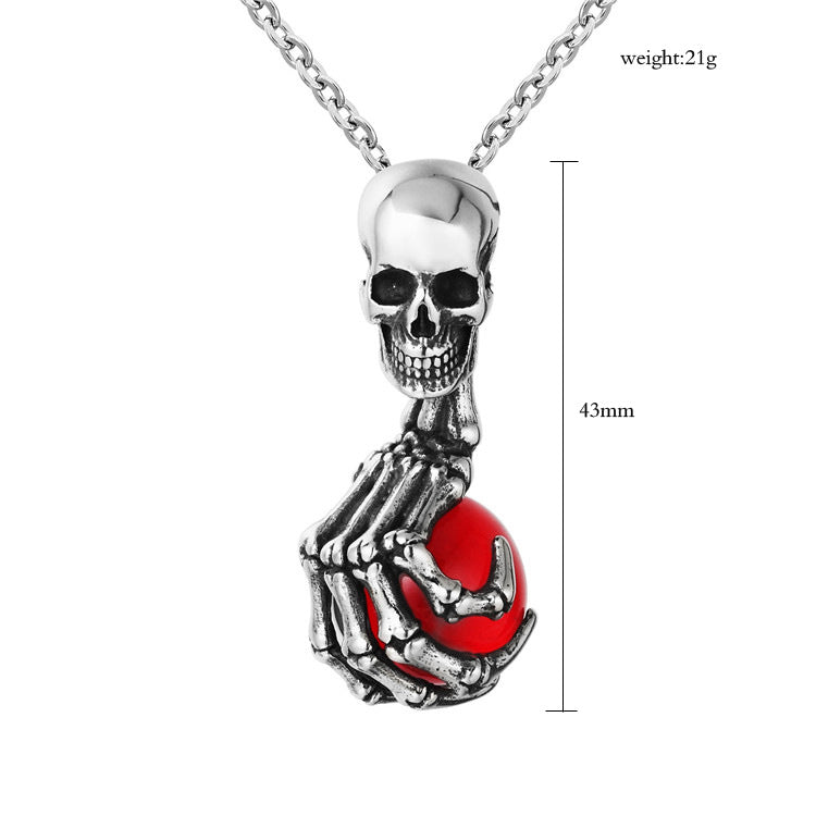 Gemstone Skull Claw Titanium Steel Pendant Necklace
