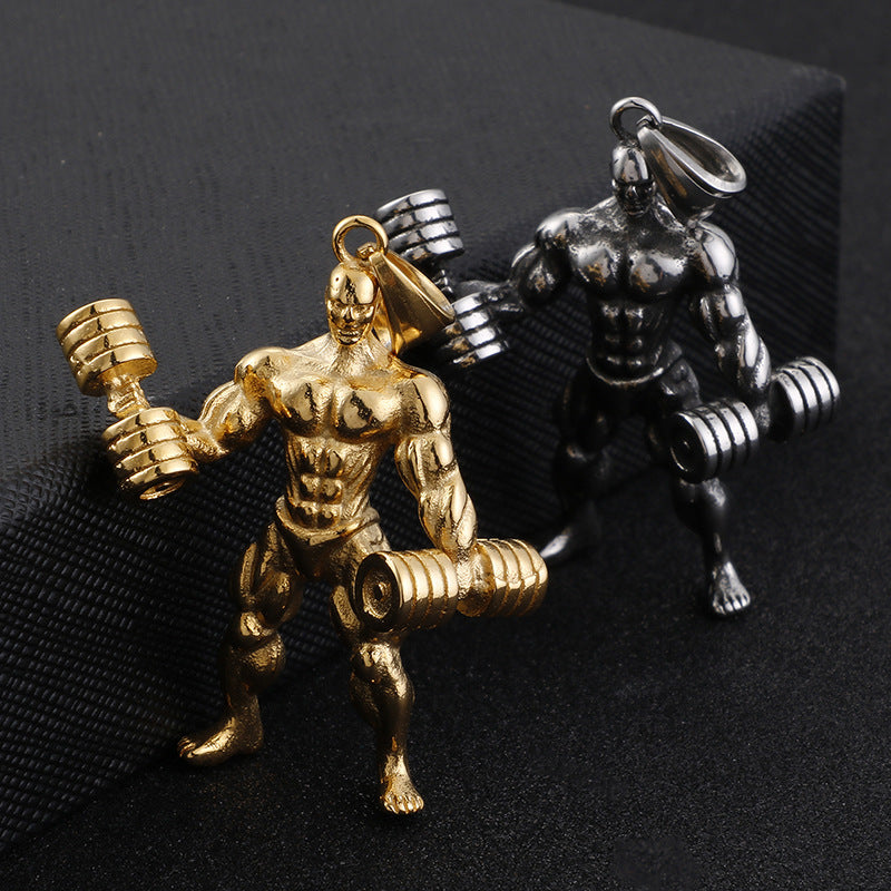 Trendy Titanium Steel Dumbbell Pendant for Men - Stylish Fitness Necklace