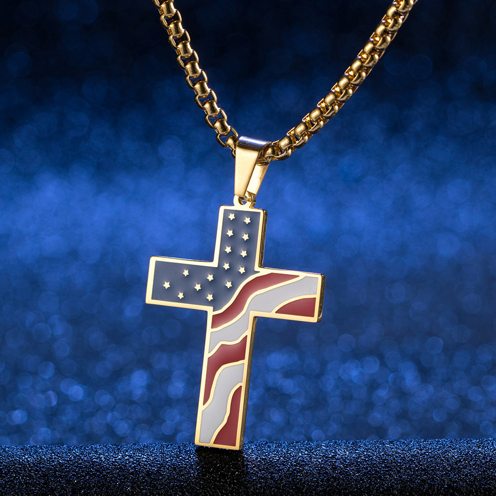 American Flag Cross Pendant — Three Finishes