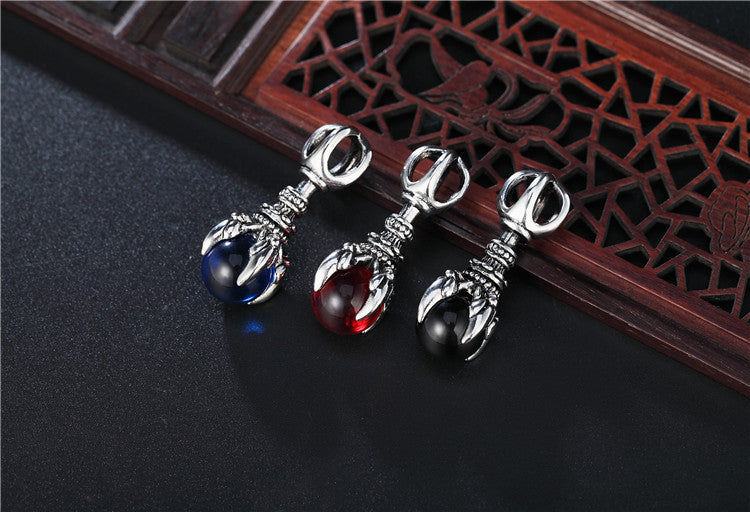 Planderful Dragon Claw Pendant Necklace Titanium Steel with Red Stone Unisex Retro Punk Protection