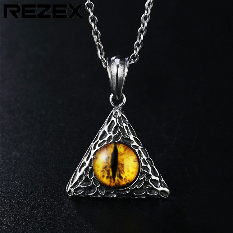 Planderful Titanium Steel Triangle Devil's Eye Pendant Necklace For Unisex Fashion Fans Bold Retro Punk Accessory