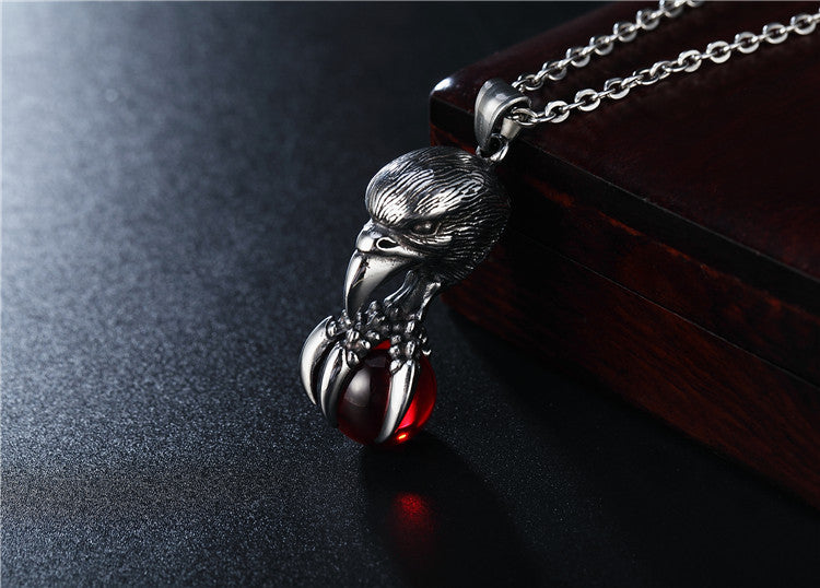 Titanium Steel Pendant Necklace Eagle Claw Stone Unisex Protection Planderful Everyday Genie
