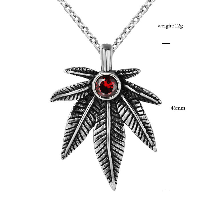 Planderful Titanium Steel Maple Leaf Pendant Necklace For Unisex Fashion Lovers Retro Punk Statement