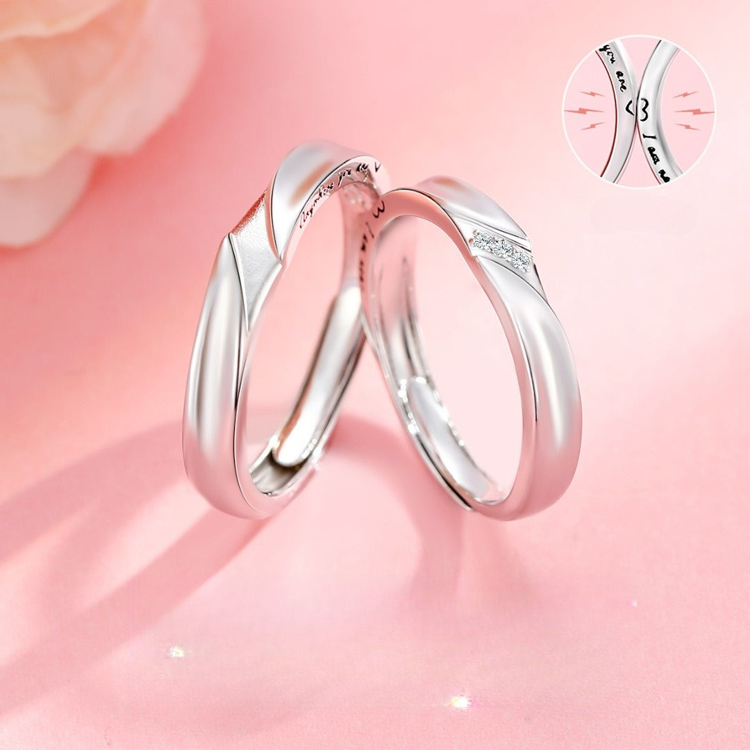 Planderful Magnetic 925 Sterling Silver Couple Ring for Him and Her Adjustable Light Luxury