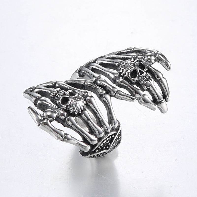 Titanium Steel Double Phantom Hand Ring - Bold Punk Aesthetic for Women