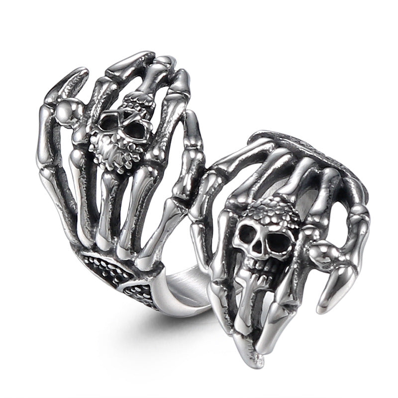 Titanium Steel Double Phantom Hand Ring - Bold Punk Aesthetic for Women