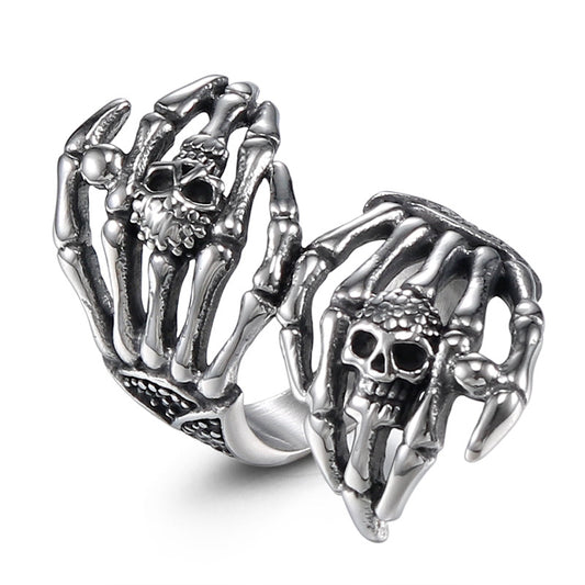 Titanium Steel Double Phantom Hand Ring - Bold Punk Aesthetic for Women