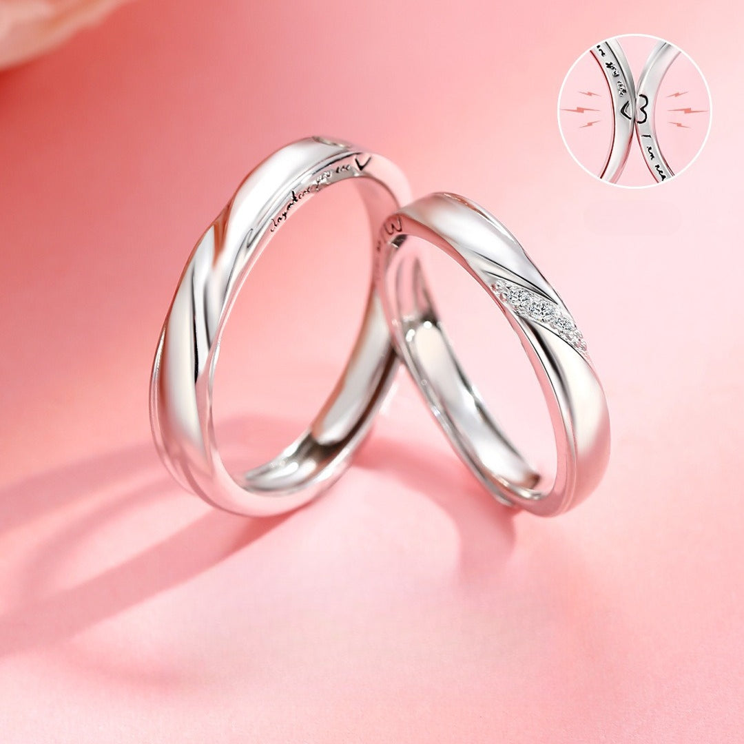 Planderful Jewelry Magnetic Entanglement Sterling Silver Couple Ring Adjustable Gift For Valentines Day