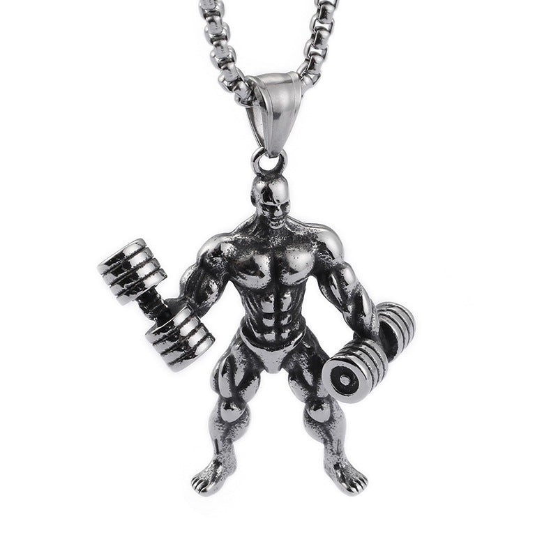 Trendy Titanium Steel Dumbbell Pendant for Men - Stylish Fitness Necklace