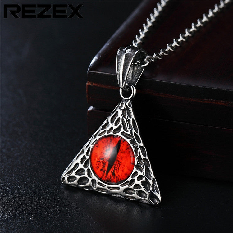 Planderful Titanium Steel Triangle Devil's Eye Pendant Necklace For Unisex Fashion Fans Bold Retro Punk Accessory